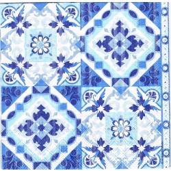 Serwetka  -3220-  niebieskie wzory, kafelki,płytki